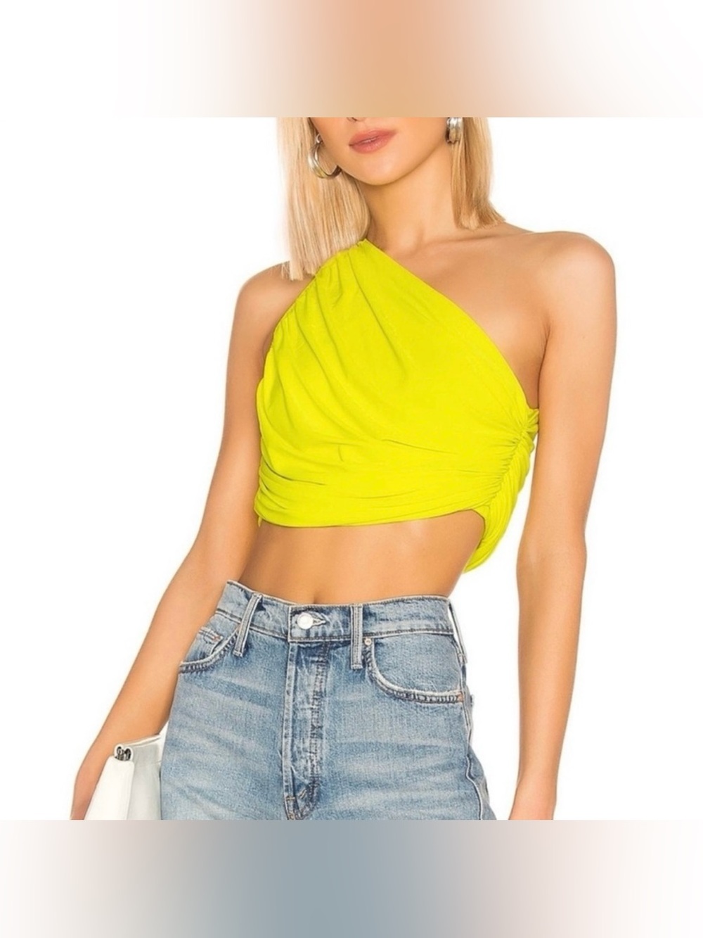 Norma Kamali Diana One Shoulder Top Neon Yellow Extra Small